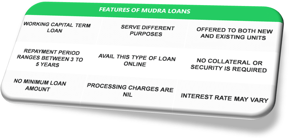 Features of Mudra Loan