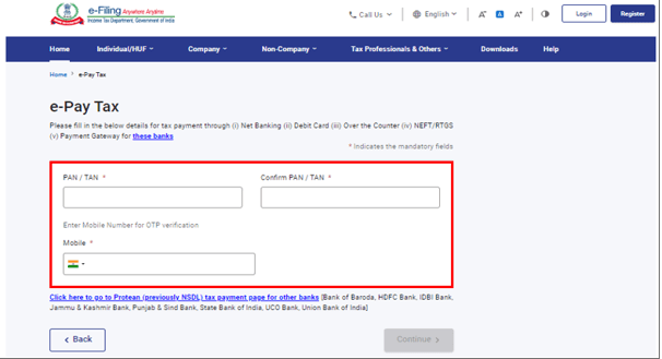 confirm PAN and any mobile number to receive OTP